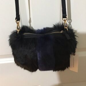Beautiful Anthropologie/REMI/RIED Faux Fur Black/Navy Black Purse.Use cross-bag.